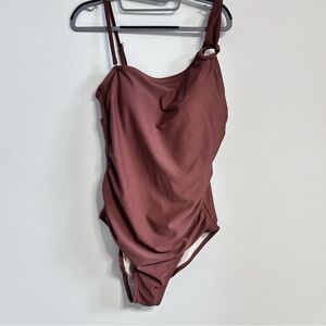 Kona Sol Women's One Piece Swimsuit - Chocolate Brown Built in Bra XL EUC